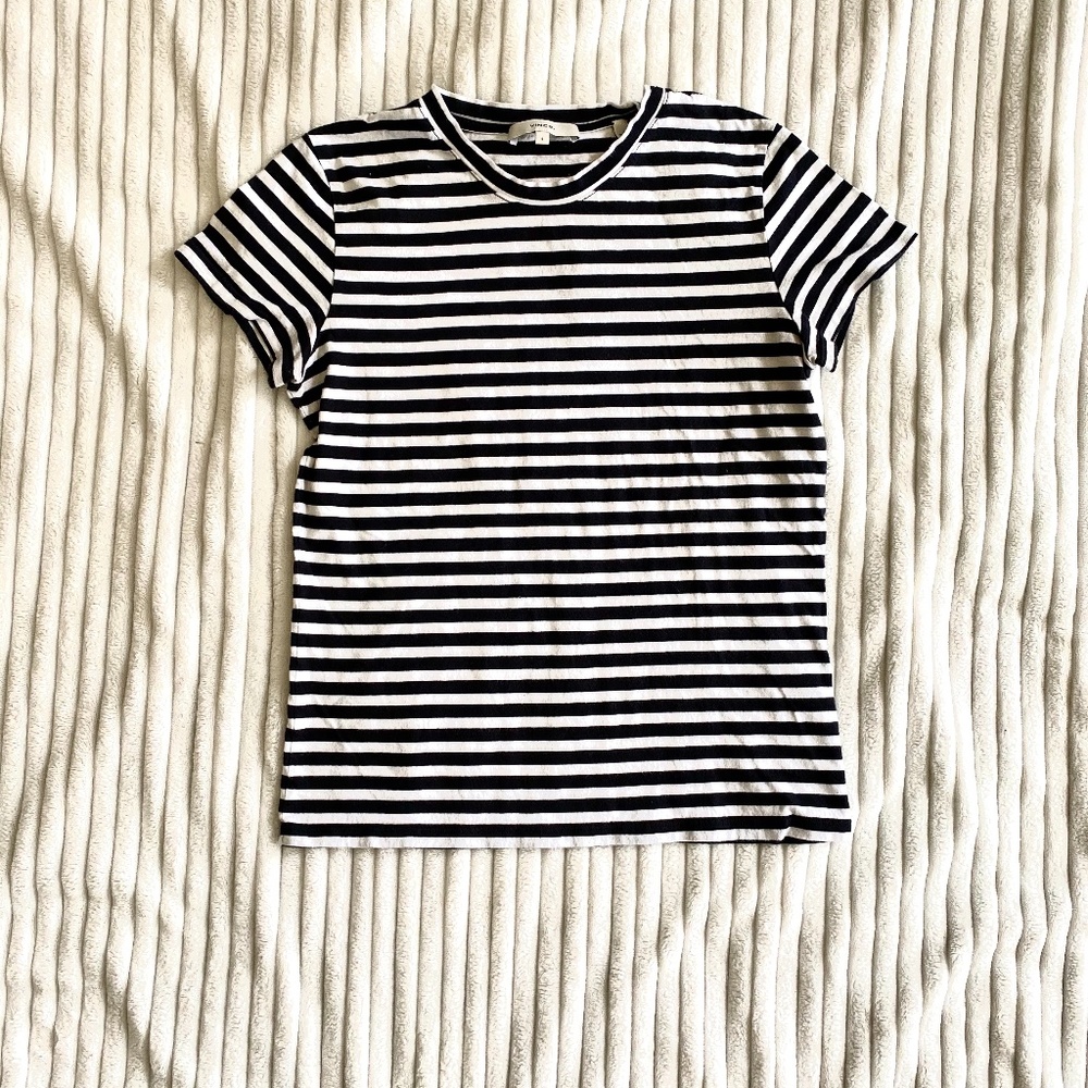 VINCE Black and White Striped T-Shirt